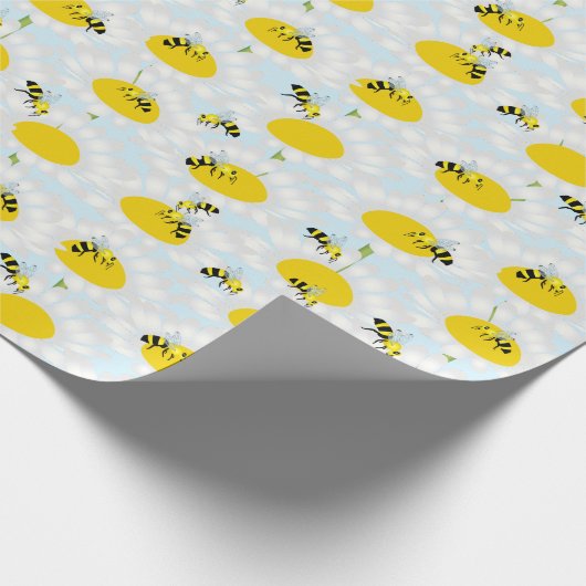 Wrapping Paper "Biene auf Blume" - Blue Background Geschenkpapier (Ecke)
