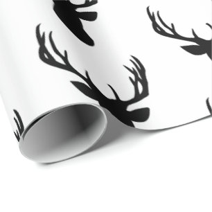 Wrapping Paper - Black & White Stag Hirsch Head Geschenkpapier