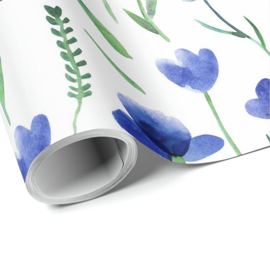 Wrapping Paper - Blue Flowers Geschenkpapier (Rolleneckpunkt)