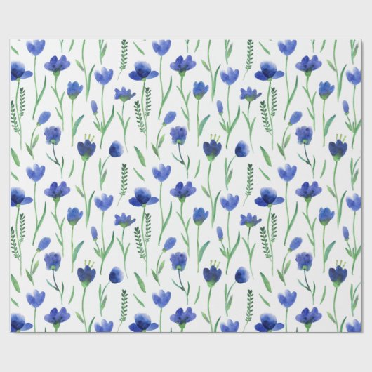 Wrapping Paper - Blue Flowers Geschenkpapier (Flach)