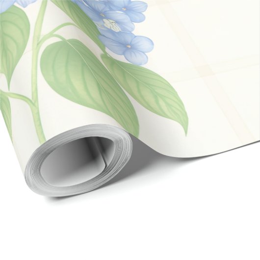 Wrapping Paper | Blue Hydrangea | Luxe Ivory Plaid Geschenkpapier (Rolleneckpunkt)