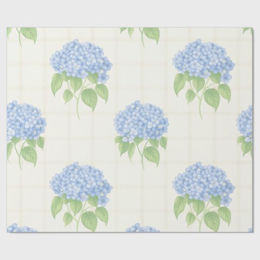 Wrapping Paper | Blue Hydrangea | Luxe Ivory Plaid Geschenkpapier (Flach)