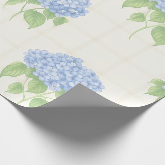 Wrapping Paper | Blue Hydrangea | Luxe Ivory Plaid Geschenkpapier (Ecke)