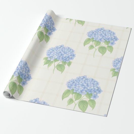 Wrapping Paper | Blue Hydrangea | Luxe Ivory Plaid Geschenkpapier (Ungerollt)