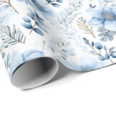 Wrapping Paper - Blue Winter Floral Pattern Geschenkpapier (Rolleneckpunkt)