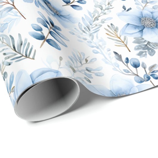 Wrapping Paper - Blue Winter Floral Pattern Geschenkpapier (Rolleneckpunkt)