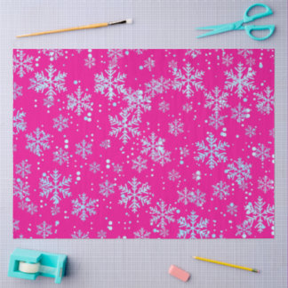 Wrapping Paper, Bright Fuchsia Snowflakes Seidenpapier