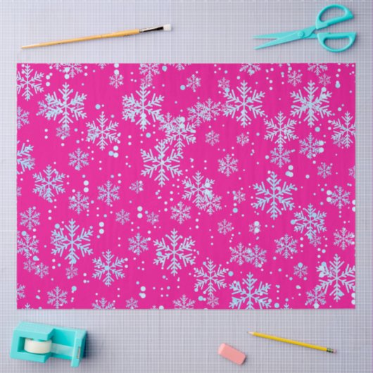 Wrapping Paper, Bright Fuchsia Snowflakes Seidenpapier (Basteln)