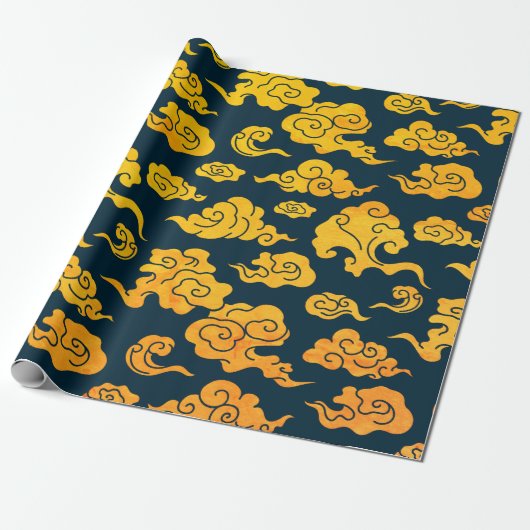 Wrapping Paper CHINESE CLOUD PATTERN YELLOW Geschenkpapier (Ungerollt)