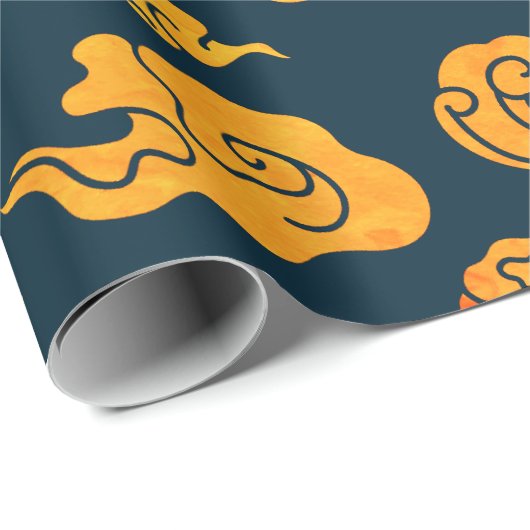 Wrapping Paper CHINESE CLOUD PATTERN YELLOW Geschenkpapier (Rolleneckpunkt)