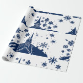 Wrapping Paper Christmas Castle Blue on White Geschenkpapier (Ungerollt)