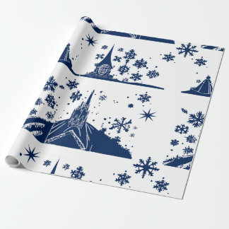 Wrapping Paper Christmas Castle Blue on White Geschenkpapier