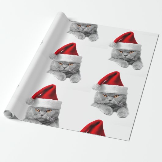 Wrapping Paper Christmas Graukatze mit Weihnachtsm Geschenkpapier (Ungerollt)