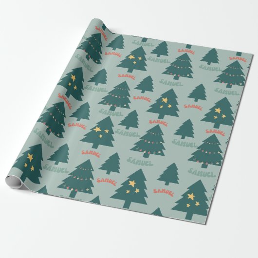 Wrapping Paper_Christmas Trees_Green_Samuel Geschenkpapier (Ungerollt)