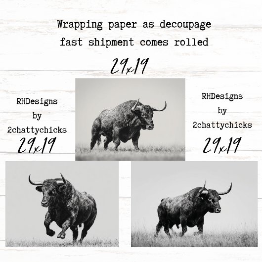 Wrapping Paper Decoupage Black White Bulls Western Geschenkpapier Set