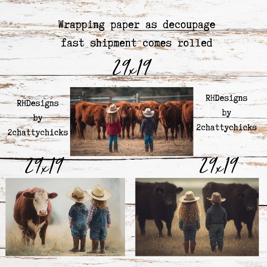 Wrapping Paper Decoupage Farm Kids & Cattle  Geschenkpapier Set
