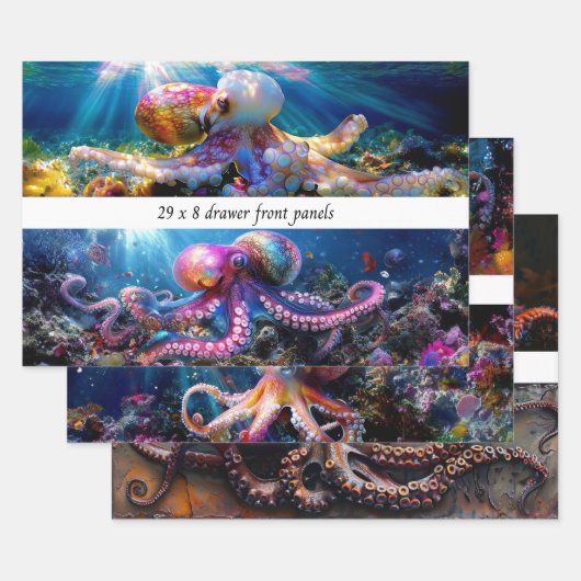 Wrapping Paper Decoupage Sea World Octopus Drawers Geschenkpapier Set (Set)
