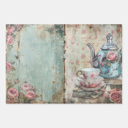 Wrapping Paper – Decoupage Shabby Chic Tea Florals Geschenkpapier Set (Vorderseite 2)