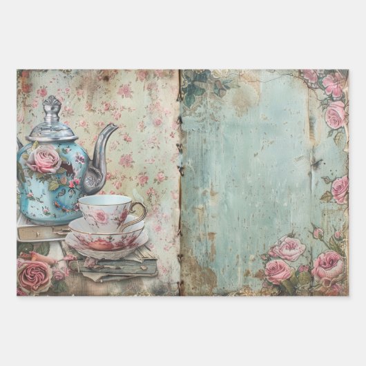 Wrapping Paper – Decoupage Shabby Chic Tea Florals Geschenkpapier Set (Vorderseite)