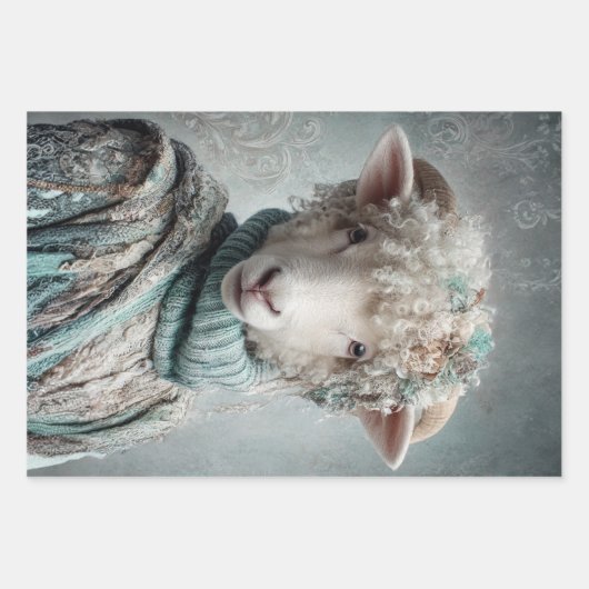 Wrapping Paper Decoupage Spring Lamb Pink Rabbit  Geschenkpapier Set (Vorderseite)