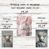Wrapping Paper Decoupage Spring Lamb Pink Rabbit  Geschenkpapier Set