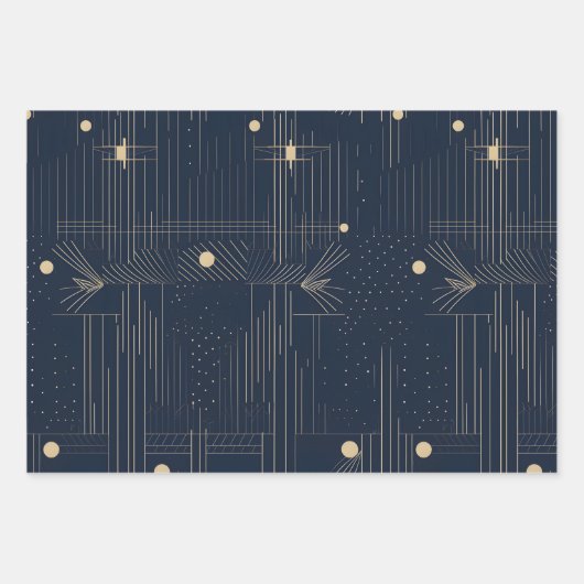 Wrapping Paper der Marine und Gilt Art Deco Geschenkpapier Set (Vorderseite)