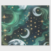 Wrapping Paper - Emerald Green Celestial Moon Geschenkpapier (Flach)