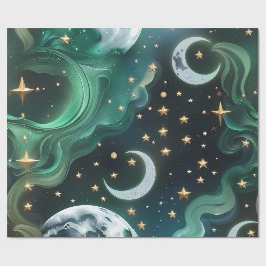 Wrapping Paper - Emerald Green Celestial Moon Geschenkpapier (Flach)