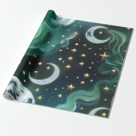 Wrapping Paper - Emerald Green Celestial Moon Geschenkpapier