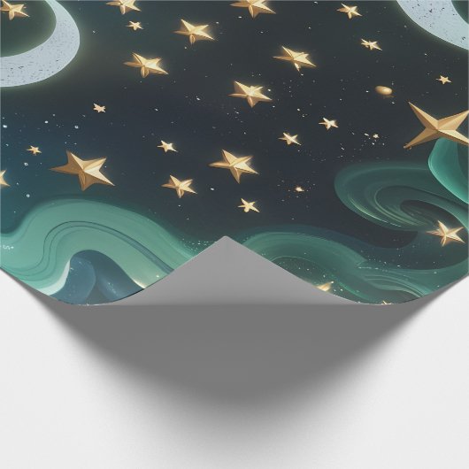 Wrapping Paper - Emerald Green Celestial Moon Geschenkpapier (Ecke)