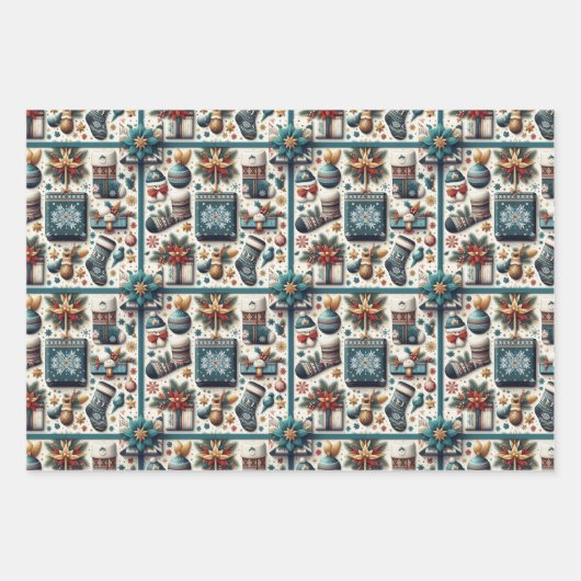 Wrapping Paper Flat Sheet Set 3 für Weihnachten Geschenkpapier Set (Vorderseite)