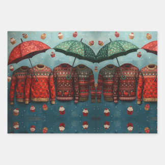 Wrapping Paper Flat Sheet Set of 3 Geschenkpapier Set