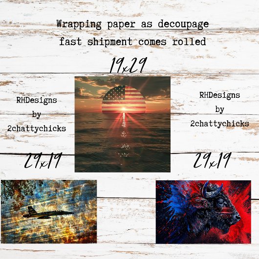 Wrapping Paper for Decoupage Patriotic American  Geschenkpapier Set