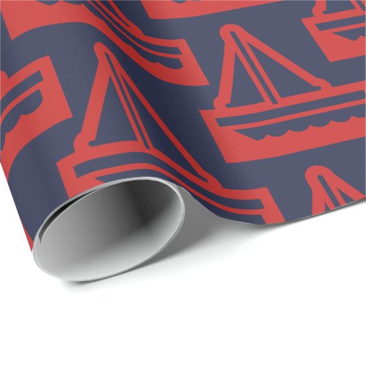 Wrapping Paper für Marine und Red Sailboat Geschenkpapier (Rolleneckpunkt)