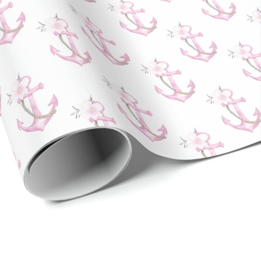 Wrapping Paper für Nautic Baby Dusche | Rosa Flora Geschenkpapier (Rolleneckpunkt)