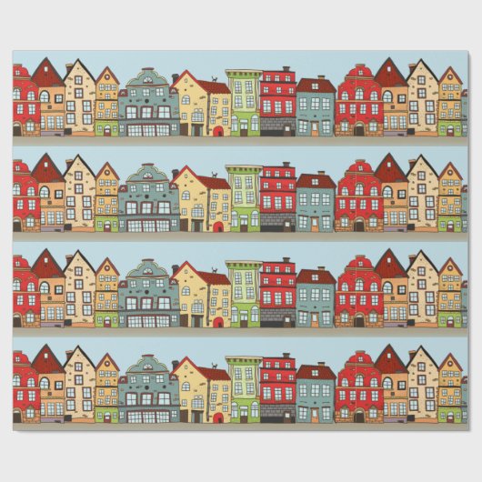 Wrapping Paper für niedliche Häuser Geschenkpapier (Flach)