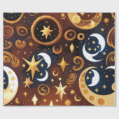 Wrapping Paper -Golden Ochre Celestial Moon Patten Geschenkpapier (Flach)