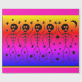 Wrapping Paper HALLOWEEN RAINBOW DANCING SKELETONS Geschenkpapier (Flach)