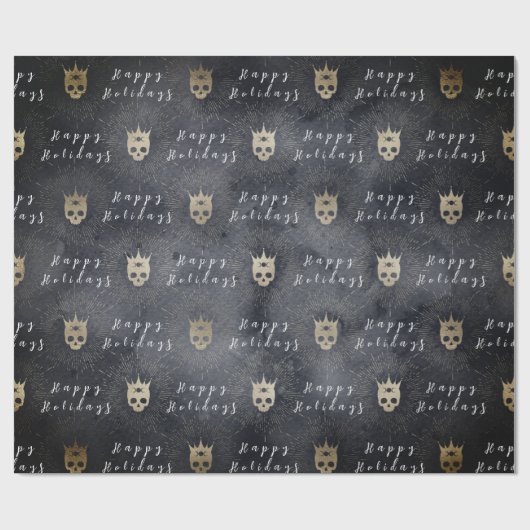 Wrapping Paper Happy Holidays Black Skulls Geschenkpapier (Flach)