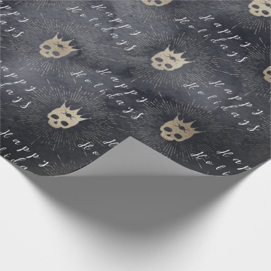 Wrapping Paper Happy Holidays Black Skulls Geschenkpapier (Ecke)