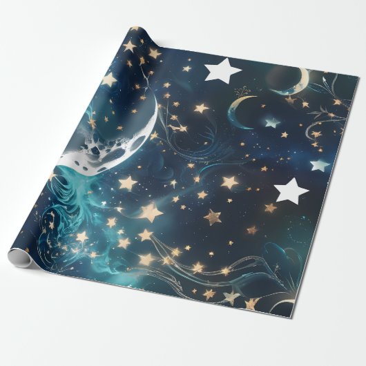 Wrapping Paper – Icy Blue Moon Phases Geschenkpapier (Ungerollt)