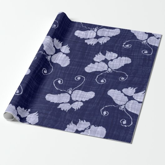 Wrapping Paper JAPANESE BLAUE BUTTERFLIS Geschenkpapier (Ungerollt)