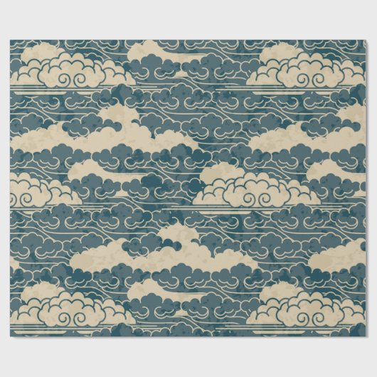 Wrapping Paper JAPANESE CLOUD PATTER IN BLAU Geschenkpapier (Flach)