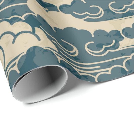 Wrapping Paper JAPANESE CLOUD PATTER IN BLAU Geschenkpapier (Rolleneckpunkt)