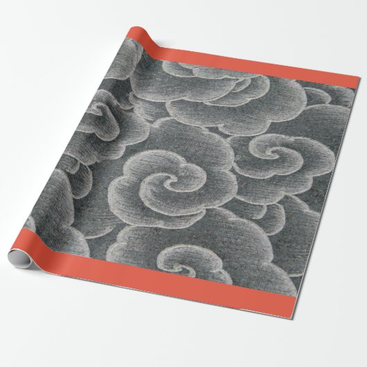 Wrapping Paper JAPANESE GRAY CLOUUES with ORANGE Geschenkpapier (Ungerollt)