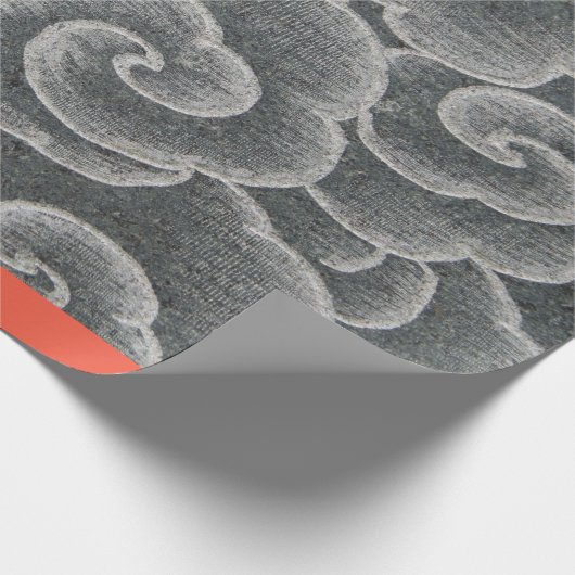 Wrapping Paper JAPANESE GRAY CLOUUES with ORANGE Geschenkpapier (Ecke)