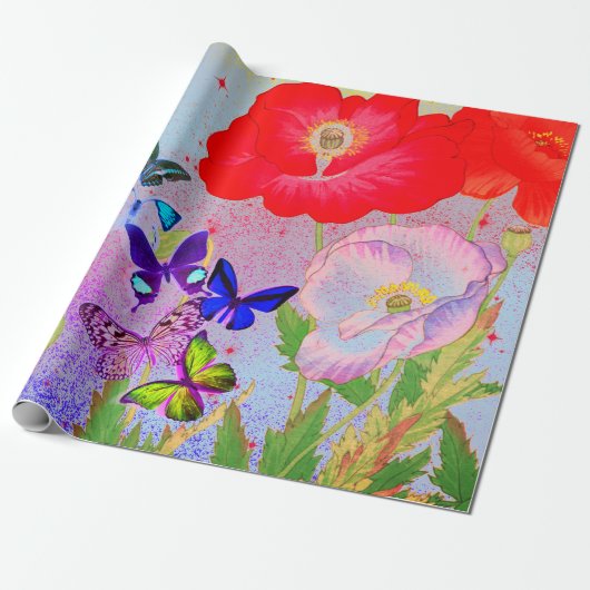 Wrapping Paper JAPANESE POPPIES AND BUTTERFLILIES Geschenkpapier (Ungerollt)