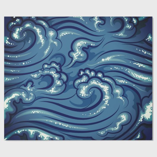 Wrapping Paper JAPANESE WAVES IN BLAU Geschenkpapier (Flach)