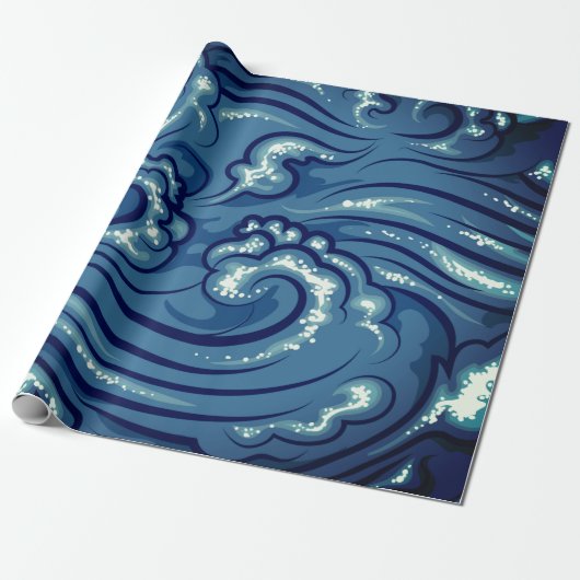 Wrapping Paper JAPANESE WAVES IN BLAU Geschenkpapier (Ungerollt)