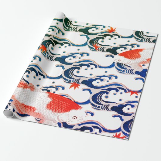 Wrapping Paper KOI FISH AND WAVE PATTERN Geschenkpapier (Ungerollt)